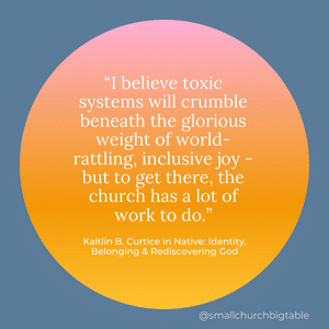 “I believe toxic systems will crumble beneath the glorious weight of world-rattling, inclusive joy - but to get there, the church has a lot of work to do.” - Kaitlin B. Curtice in Native